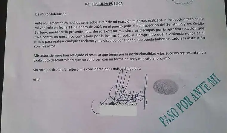 Hombre que agredió a mecánico de Inspección Vehicular se disculpó mediante una carta
