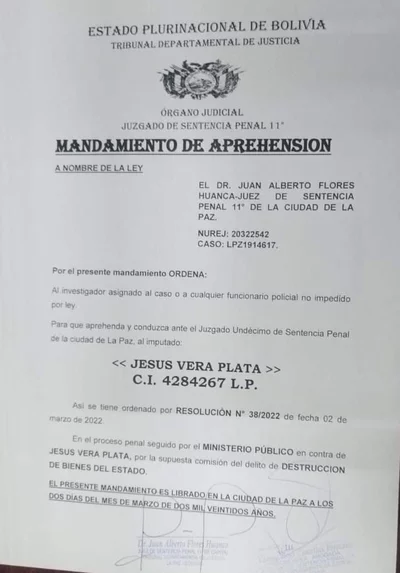 Vera afirma que orden de aprehensión en su contra es por otro proceso y no  por el caso Pumakatari - Red Uno de Bolivia