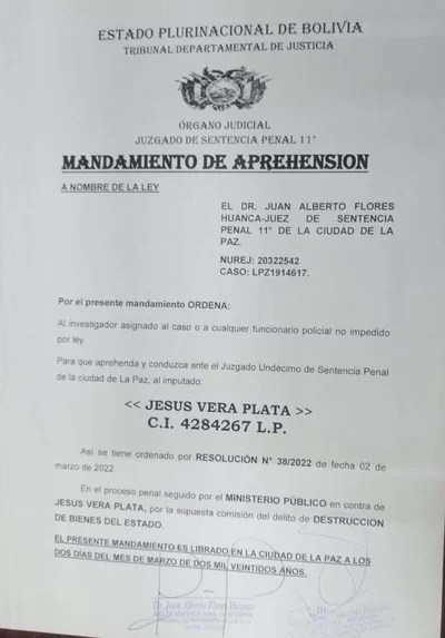 Vera afirma que orden de aprehensión en su contra es por otro proceso y no por el caso Pumakatari - Red Uno de Bolivia Vera afirma que orden de aprehensión en su contra es por otro proceso y no por el caso Pumakatari - Red Uno de Bolivia