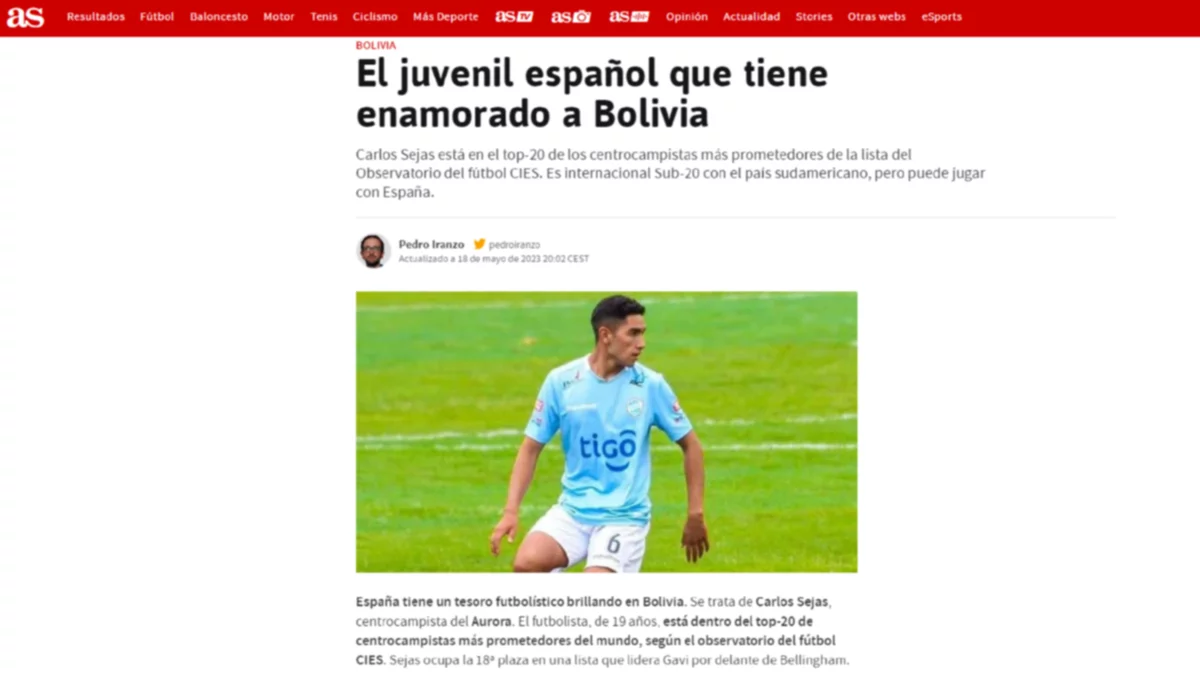 España pone los ojos en el joven futbolista Carlos Sejas de Aurora 