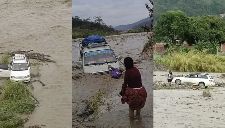 Tres movilidades y sus conductores quedaron atrapados en medio del río Yara en Caranavi