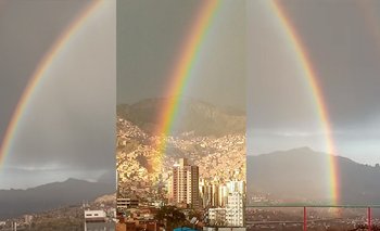 Un gran arcoíris sorprende a La Paz, tras una breve lluvia