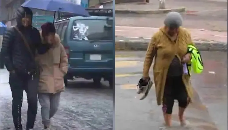 Paceños agradecieron por la lluvia de minutos aunque algunas calles se inundaron. Imagen captura.
