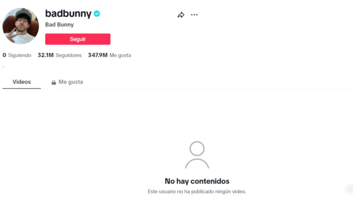 La cuenta de TikTok del artista está vacía.