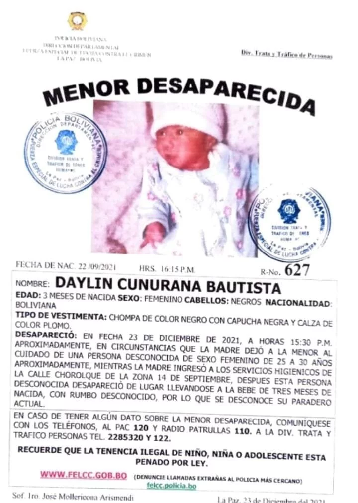 Roban a una bebé de tres meses en la zona Max Paredes; la policía busca a la sospechosa 